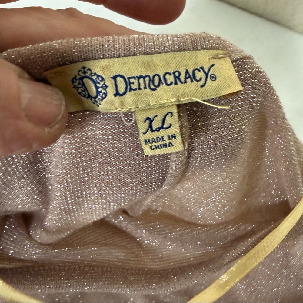 Democracy Sparkle Blouse Long Sleeve 5-Button Cuff Brown Sugar Women’s Size XL - Picture 2 of 11